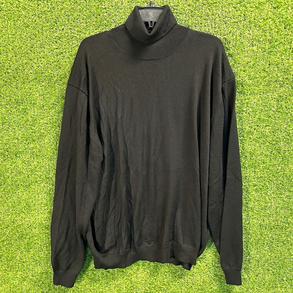 Saks Fifth Ave Men's 2XL Black Merino 100% Wool Knit Turtleneck Made in Italy